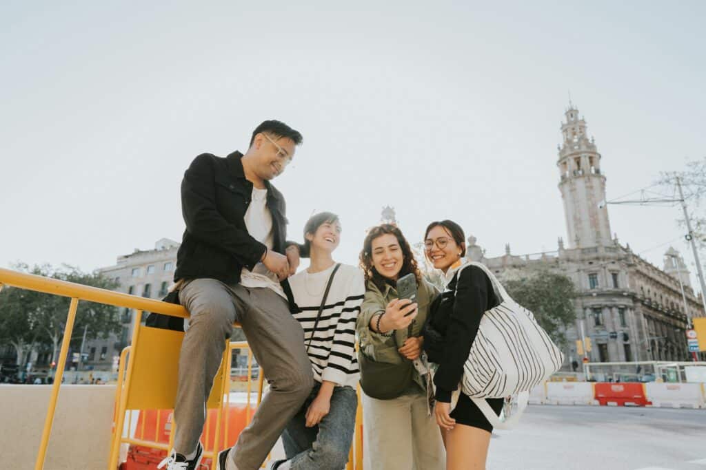 people talking in Spanish on the street